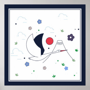 Poster Grue Abstraite blanche, rouge et bleu foncé