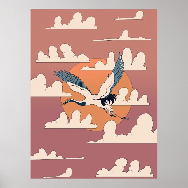 Poster Grue asiatique en vol (Devant)