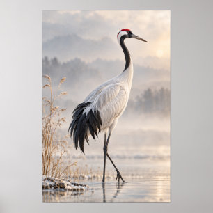 Poster Grue couronnée rouge dans la paroi de la faune du 