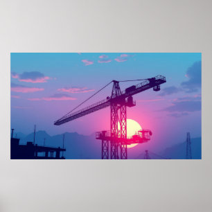 Poster Grue de construction au crépuscule
