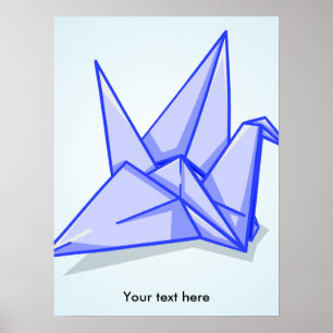 Poster Grue en papier d'origami bleu mignon