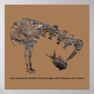 Poster Grue Manger Poisson, Mimbres Poterie Poterie Poste