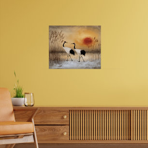 Poster Grues couronnées rouges, oeuvre d'art à l'aquarell