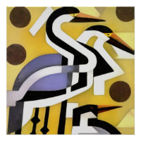 Grues En Style Art Abstrait Géométrique Sur Jaune