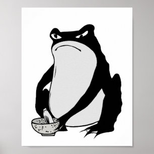 Poster Grumpy Frog dessin art japonais par Matsumoto Hoji
