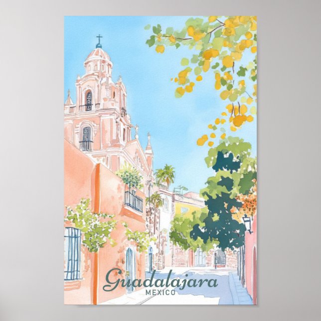 Poster Guadalajara Mexique Gouache Illustration Voyage (Devant)