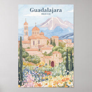 Poster Guadalajara Mexique Gouache Illustration Voyage