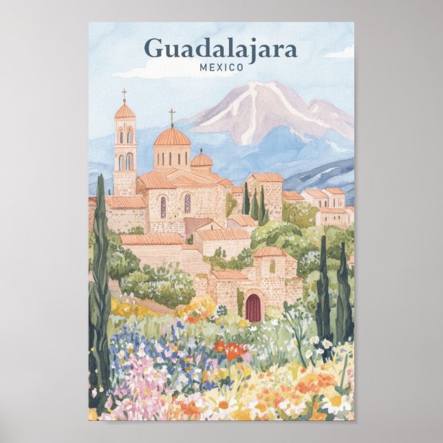 Poster Guadalajara Mexique Gouache Illustration Voyage (Devant)