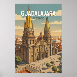 Poster Guadalajara Mexique Illustration Voyage Art Vintag