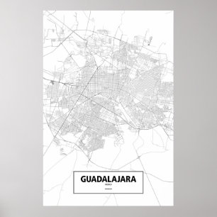 Poster Guadalajara, Mexique (noir sur blanc)