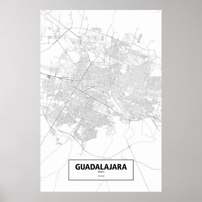 Poster Guadalajara, Mexique (noir sur blanc) (Devant)