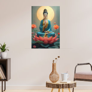 Poster Guanyin Méditant sur un Lotus Radiant