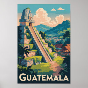 Poster Guatemala Tikal National Park Illustration Voyage
