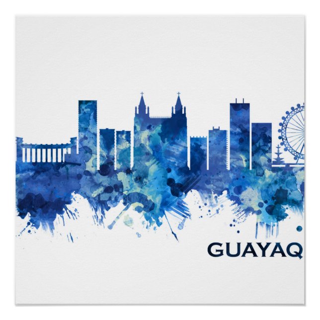 Poster Guayaquil Equateur Skyline Blue (Devant)