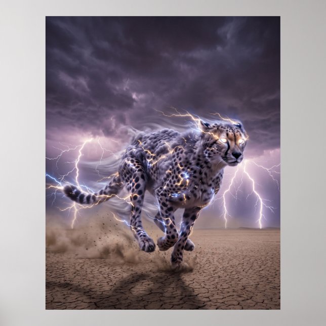 Poster Guépard Foudre Vélocité Éclair Art (Devant)