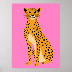 Poster Guépard minimaliste sur rose