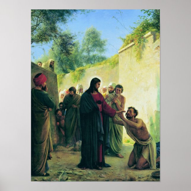 Poster Guérir l'aveugle par Carl Bloch (Devant)