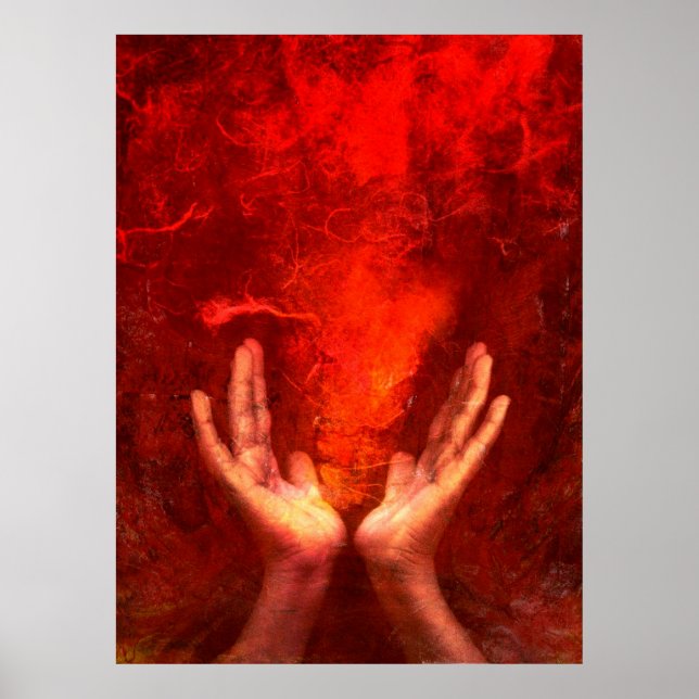 Poster Guérir les mains avec l'énergie rouge flamboyante  (Devant)
