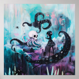 Poster Guérisseur Octopus Witchy Goth AI Art Matte Value