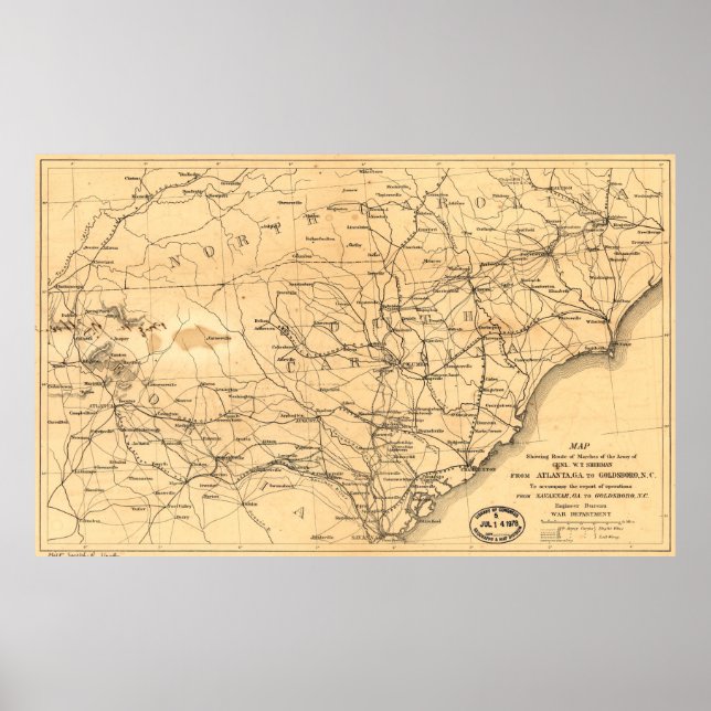 Poster Guerre civile Carte de mars Sherman Atlanta à Gold (Devant)