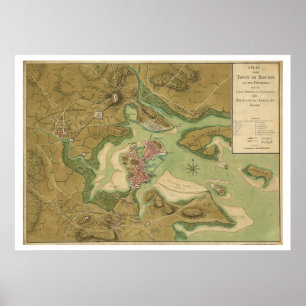 Poster Guerre dans la carte de Boston - 1776