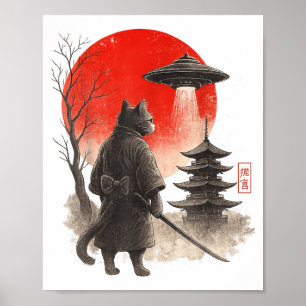 Poster Guerrier de chat ninja samouraï UFO japonais anime