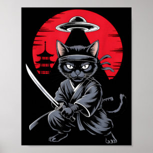 Poster Guerrier de chat ninja samouraï UFO japonais anime
