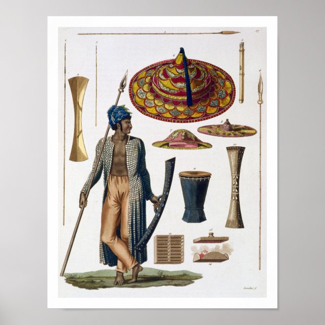 Poster Guerrier de l'île de Guebe avec objets autochtones (Devant)