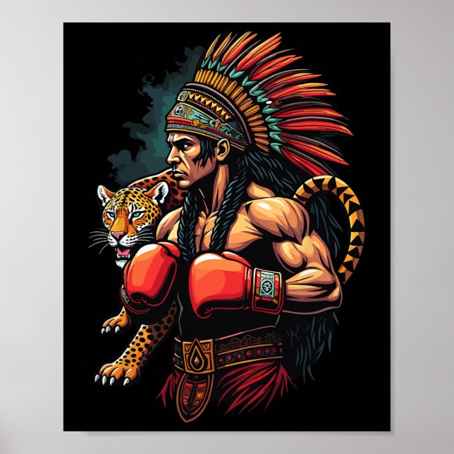 Poster Guerrier Inca Mexicain En Boxe Avec Esprit Jaguar (Devant)