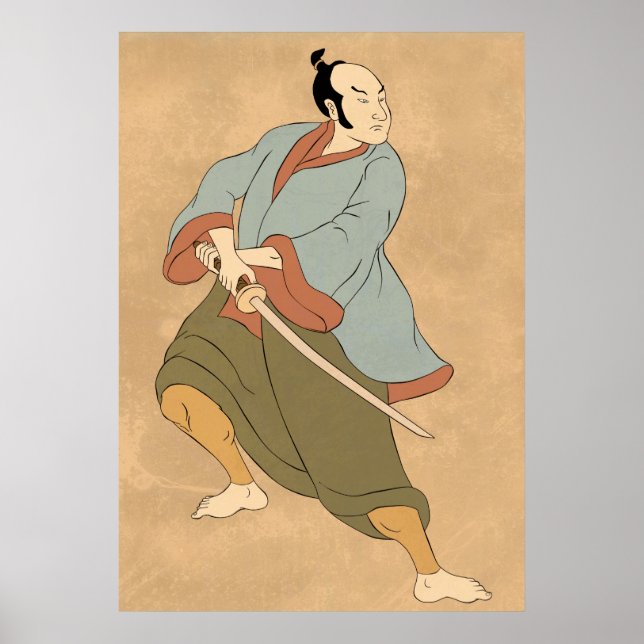 Poster guerrier samouraï avec combat d'épée katana (Devant)
