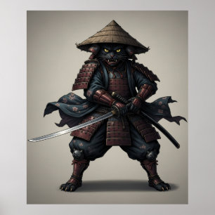 Poster Guerrier samouraï Chat noir