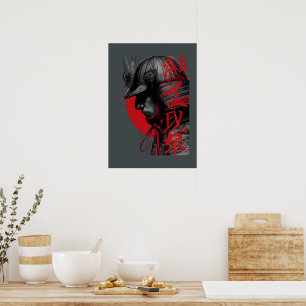 Poster Guerrier Samouraï Éclectique Encre Japonaise Solei
