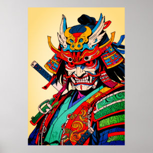 Poster Guerrier Samouraï Féroce – Bushido Japonais Coloré