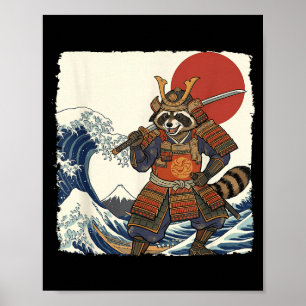 Poster Guerrier samouraï raton laveur drôle & art