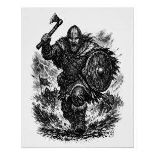 Poster Guerrier Viking Forgé par la Tempête à l'Encre