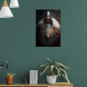 Poster Guerrier Viking IA tenant un bouclier