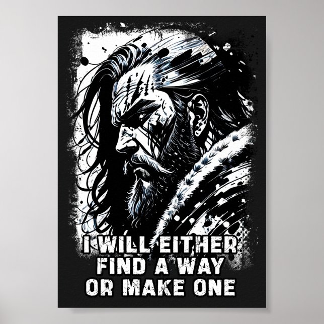 Poster Guerrier viking Norse Mythologie Mots puissants (Devant)