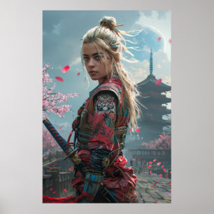 Poster Guerrière samouraï femme avec katana — culture jap