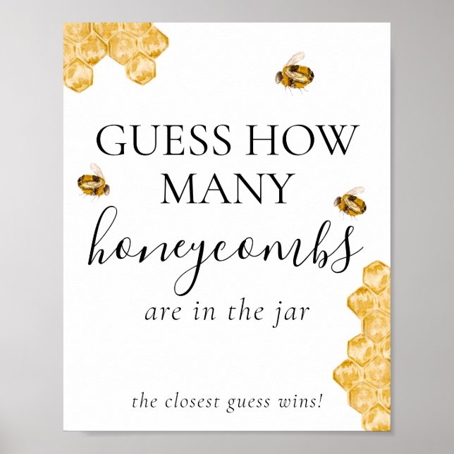 Poster Guess How Many Honeycomb Bee Bridal Shower Game  (Devant)