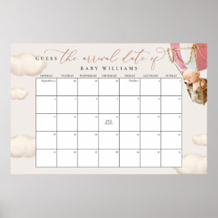 Poster Guess The Due Date Calendar Pink Bear