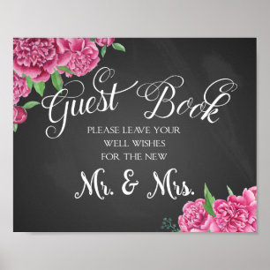 Poster Guest book floral wedding print peony rose sign