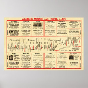 Poster Guide de la route automobile de l'OuestCarte panor