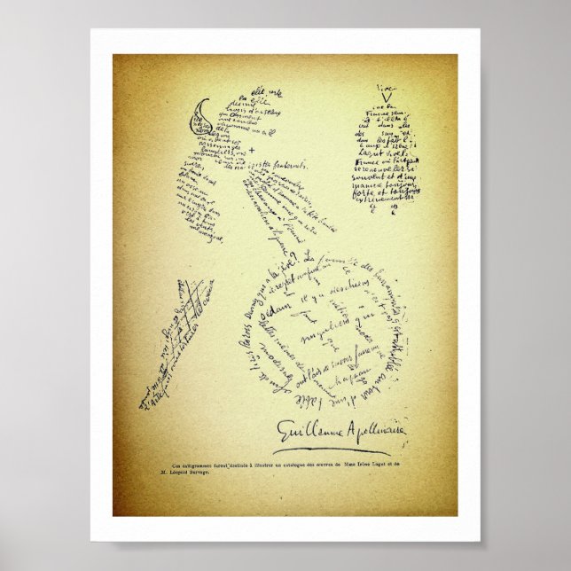Poster Guillaume Apollinaire, Poème Calligramme (1920) (Devant)