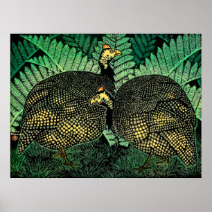 Poster Guinea Hens Kasamatsu Shiro 1957