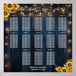 Poster Guirlande de lumières en bois bleu pour 13 tables