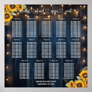 Poster Guirlande de lumières en bois bleu pour 14 tables