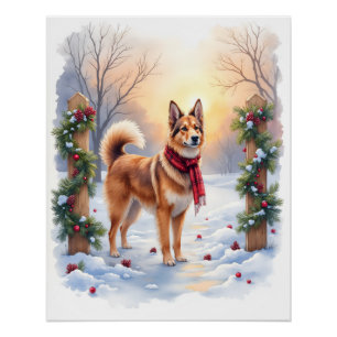 Poster Guirlande de Noël Tervuren belge à l'aquarelle