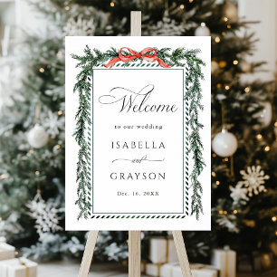 Poster Guirlande de pin aquarelle Bienvenue au mariage