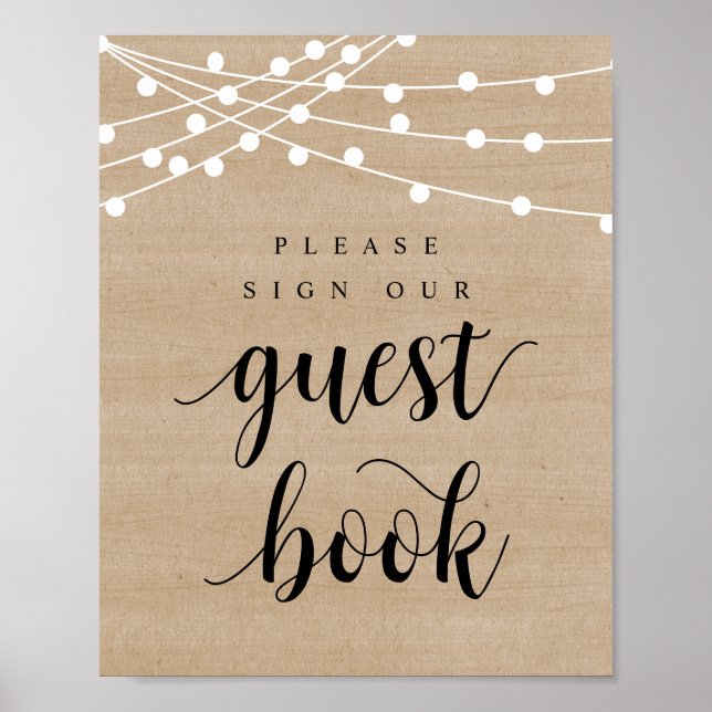 Poster Guirlandes Lumineuses, Panneau de Mariage Signez N (Devant)