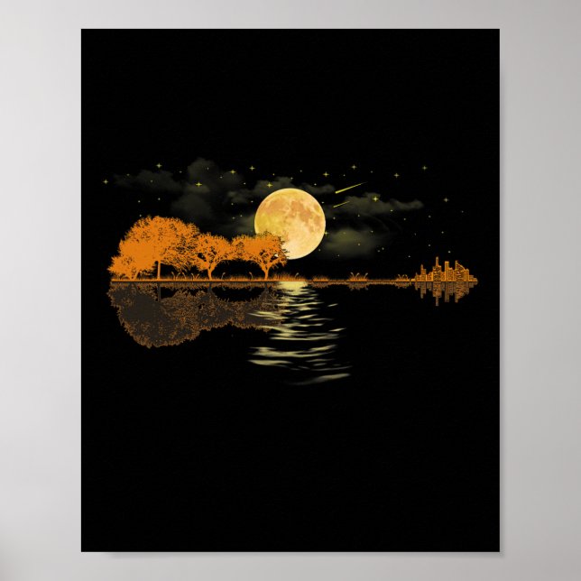 Poster Guitar Lake Réflexions Amour Musicien (Devant)